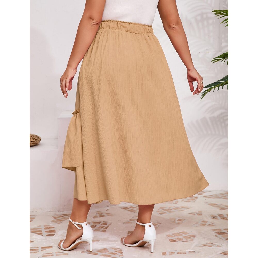 4944 Summer High Waist Skirt Boho Tie Knot Maxi Skirt Casual Beach Ruffled - Picture 6 of 6